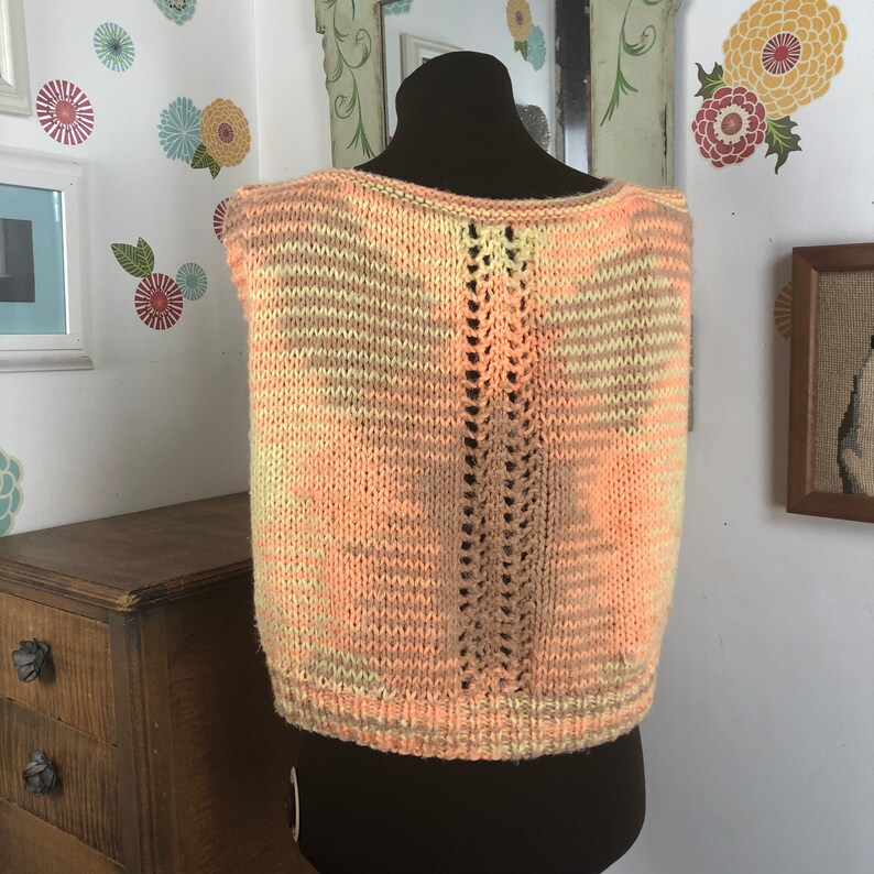 Sleeveless Knitted Tank Top Boho Style Shirt Or Sweater Orange Cream Sweater Vest
