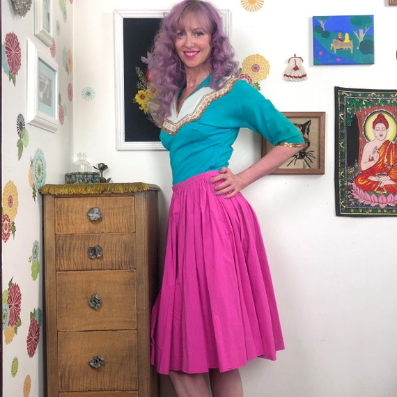 Vintage Handmade Circle Skirt, 1980s Pink Rockabi… - image 4