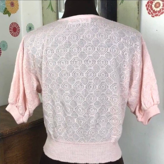 Vintage Pink Cropped Sweater Top, 1980s Pointelle… - image 7
