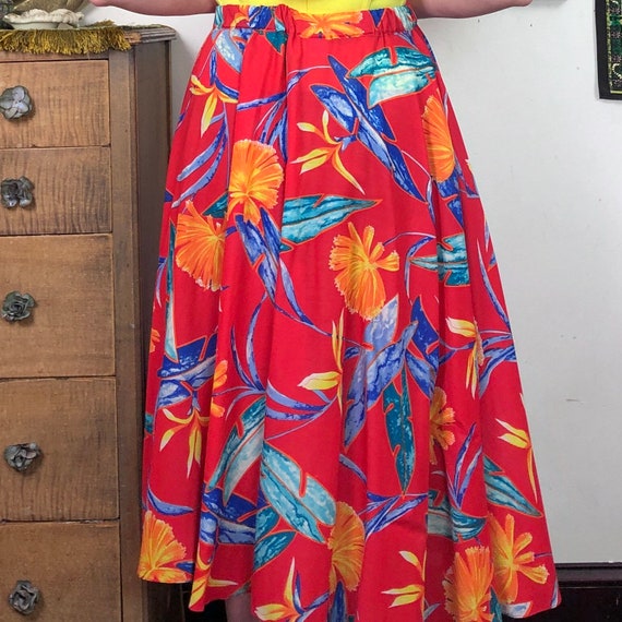 Vintage Hawaiian Print Circle Skirt, 1980s Red Tr… - image 7