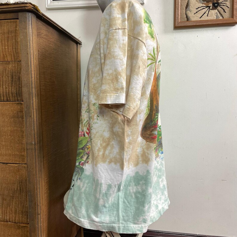 Vintage Liquid Blue Rainforest Preserve Paradise T-Shirt, 1990s Tie Dye Tee XL immagine 4