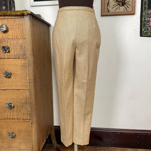 Vintage Gold Lurex Cigarette Pants,  1960&#39;s High Waist Tapered Capris, Sz XS