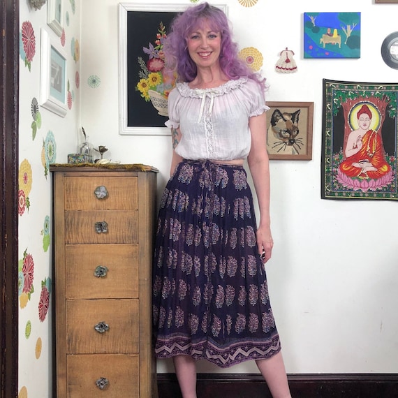 Vintage Purple Cotton Gauze Skirt, 1970s Indian C… - image 1