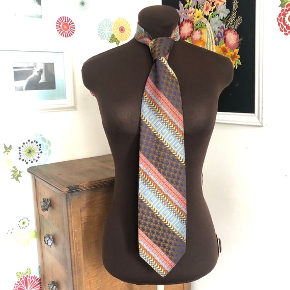 Vintage Wide Striped Tie, 1970's Orange & Brown S… - image 6