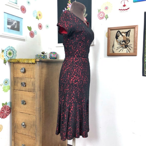 Vintage Cocktail Dress, 1960s Red & Black Lace Wi… - image 3