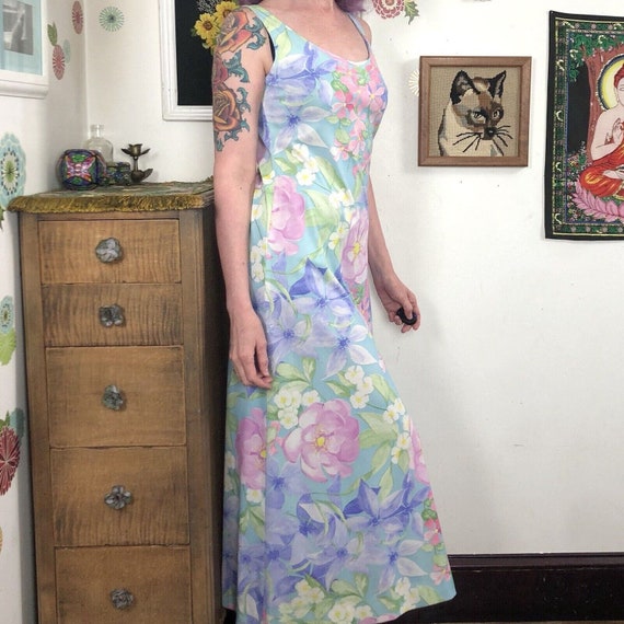 Vintage Flower Print Tank Dress, 1970s Floral Pas… - image 6