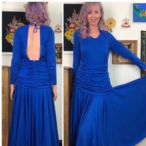 Ruched Bodice Evening Dress with Overlap Skirt Dusty Blue