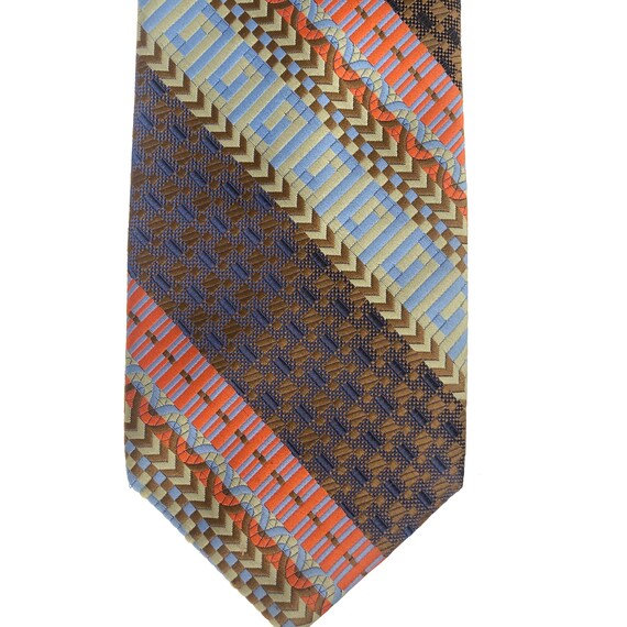 Vintage Wide Striped Tie, 1970's Orange & Brown S… - image 3