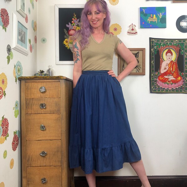 Prairie Darling Ruffle Mini Skirt (Medium Denim)