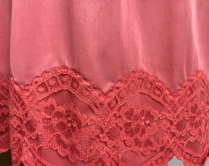 Vintage Nylon Half Slip, Hand Dyed Lingerie, Coral Pink Orange Slip