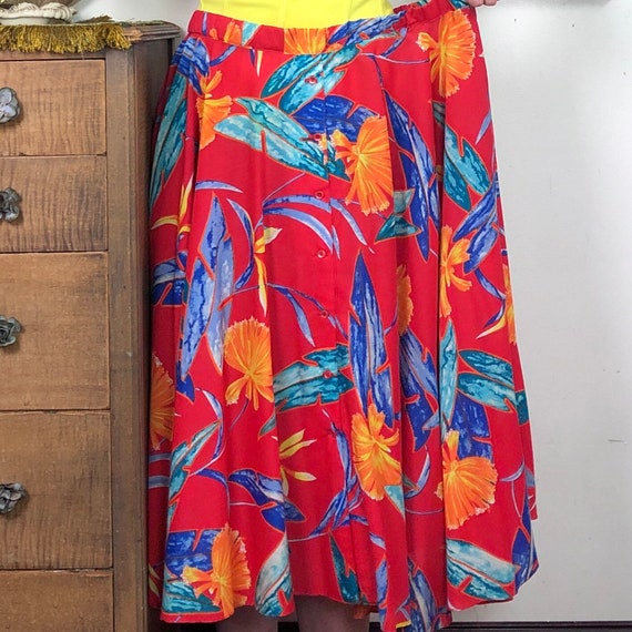 Vintage Hawaiian Print Circle Skirt, 1980s Red Tr… - image 5