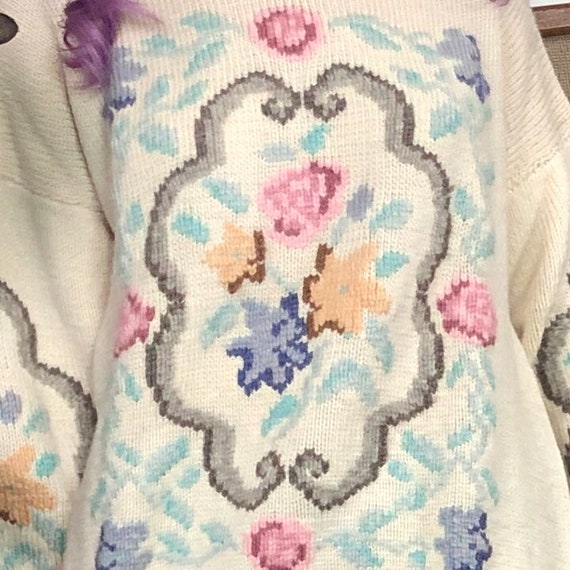1980s Pastel Sweater, Romantic Floral Sweater, Ov… - image 10