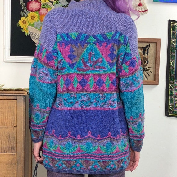 Vintage Cottagecore Sweater, 1990s Hand Knit Flor… - image 7
