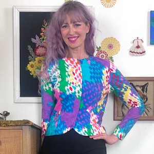 Vintage Neon Pastel Blazer, 1980s Suit Jacket by Anne Crimmins for Umi Collections, Size Small