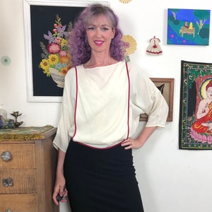 Vintage Daniel Hechter Pinafore Blouse, 1980s Avant Garde Style Blouse, Size S