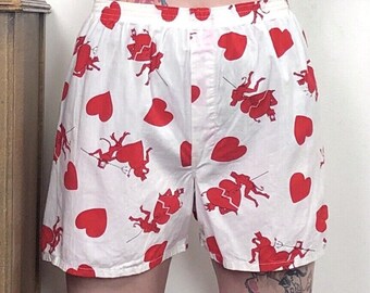 Vintage Hearts & Devils Boxer Shorts, 80s Valentines Day Jockey Underwear Sz 34