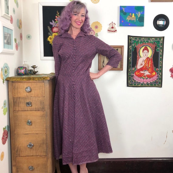 Vintage Purple Tweed Day Dress, 1960s David Cryst… - image 1