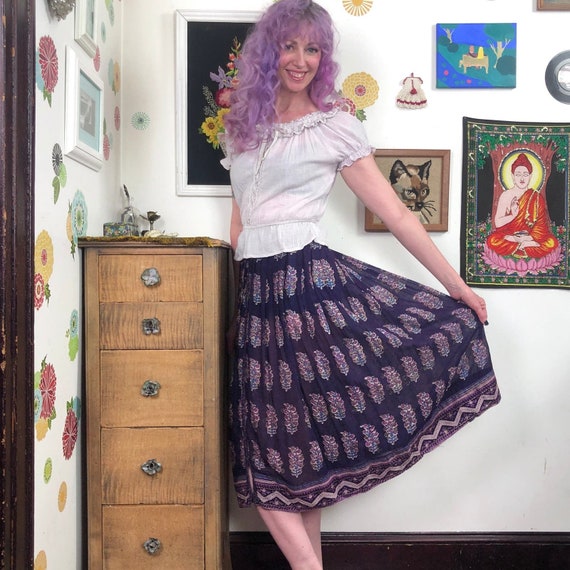 Vintage Purple Cotton Gauze Skirt, 1970s Indian C… - image 4
