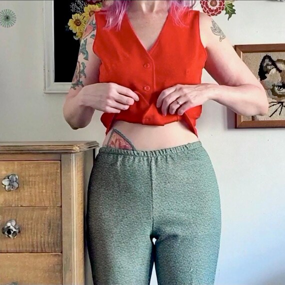 Vintage Polyester Pull-On Pants, 1970s Green Twee… - image 8