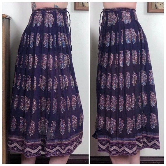 Vintage Purple Cotton Gauze Skirt, 1970s Indian C… - image 7