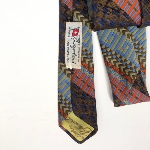 Vintage Wide Striped Tie, 1970's Orange & Brown S… - image 4