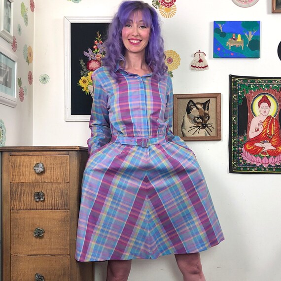 Vintage 1980s Light Purple Plaid Blouse Vintage 1980s Light Purple Plaid Blouse