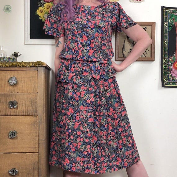 Vintage Secretary Dress, 1980s Floral Peplum Dress by John Robert Sz M View 5