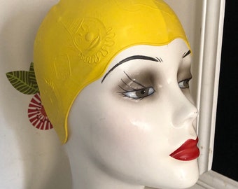Vintage Jantzen Circus Swim Cap, Yellow Junior Size Swim Cap with Clowns