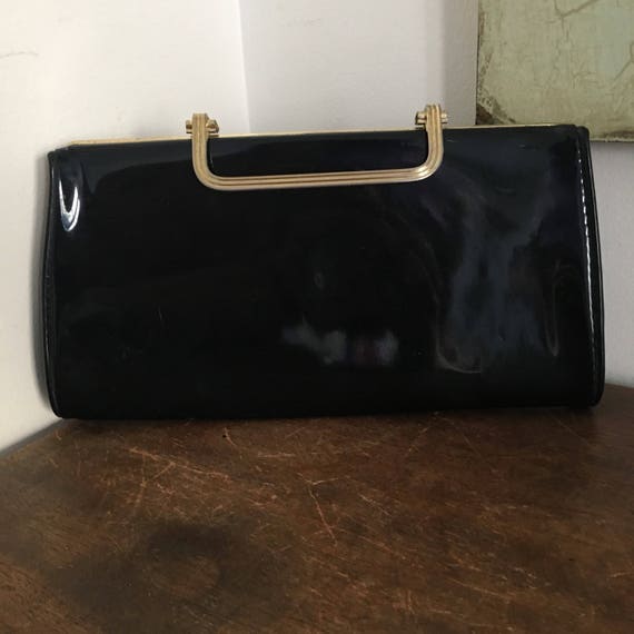 black patent clutch purse