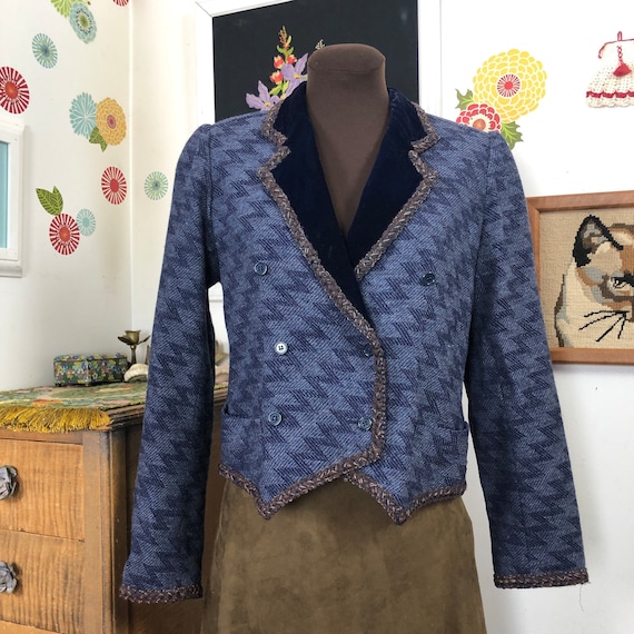 Vintage Ungaro Blazer, 1980s Purple and Navy Zig … - image 1