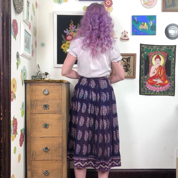 Vintage Purple Cotton Gauze Skirt, 1970s Indian C… - image 3