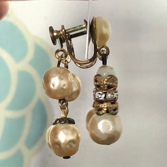 Vintage Screw Back Pearl Dangle Earrings, 1960s F… - image 5