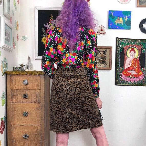 Vintage Leopard Print Mini Skirt, 1990s Corduroy … - image 3