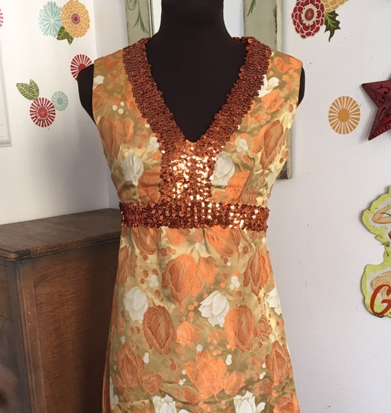 Vintage Hostess Gown, Metallic Brocade Sequined Pr