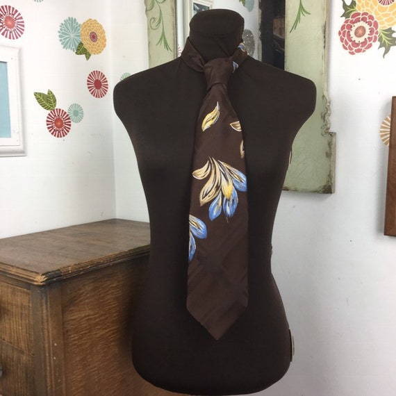 Vintage Wide Floral Tie, 1970s Super Wide Necktie… - image 5