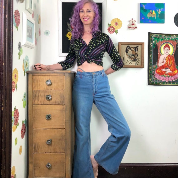 Vintage Flare Leg Denim, 1970s Faded Glory Jeans,