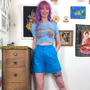 Vintage Teal High Waisted Shorts, 1980s High Rise Bermuda Length Shorts Sz M