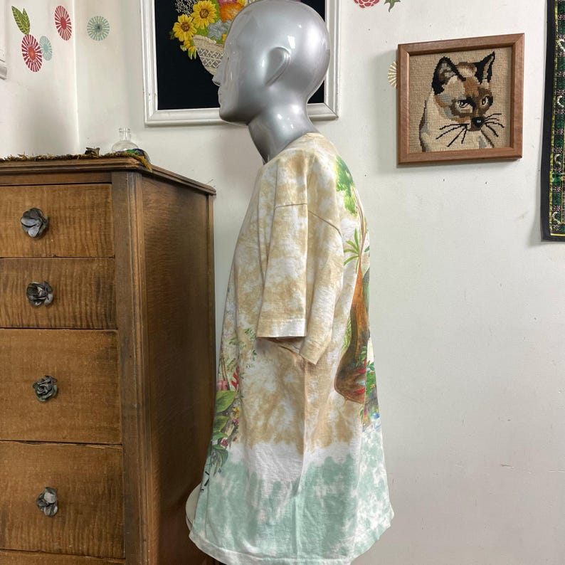 Vintage Liquid Blue Rainforest Preserve Paradise T-Shirt, 1990s Tie Dye Tee XL immagine 10