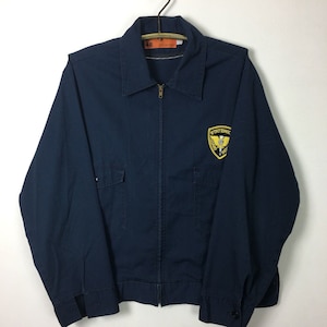 Vintage Uniform Jacket, 80s Blue Canvas Zip Front Workwear Windbreaker Sz XXL