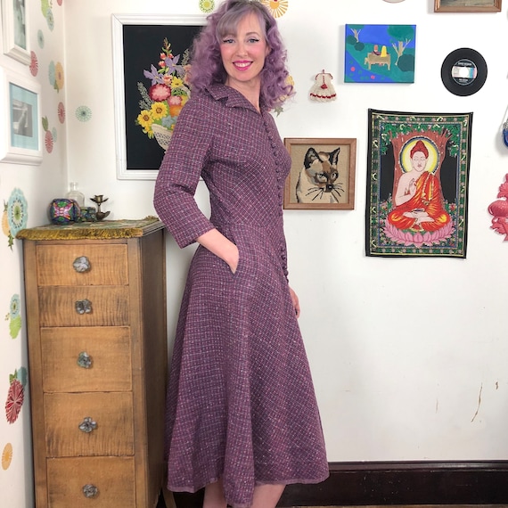 Vintage Purple Tweed Day Dress, 1960s David Cryst… - image 2