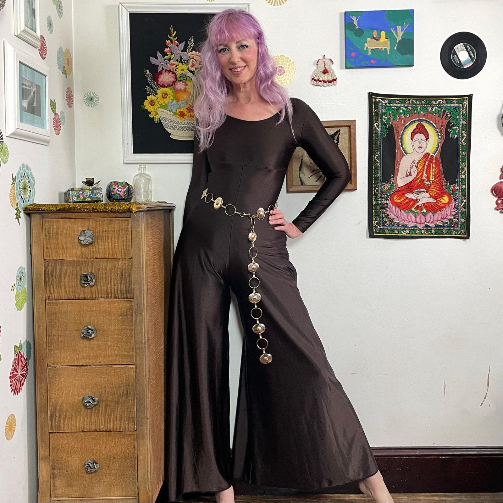 Vintage Wide Leg Jumpsuit, 1980s Bal Togs Brown Spandex Dance Leotard Sz S-M