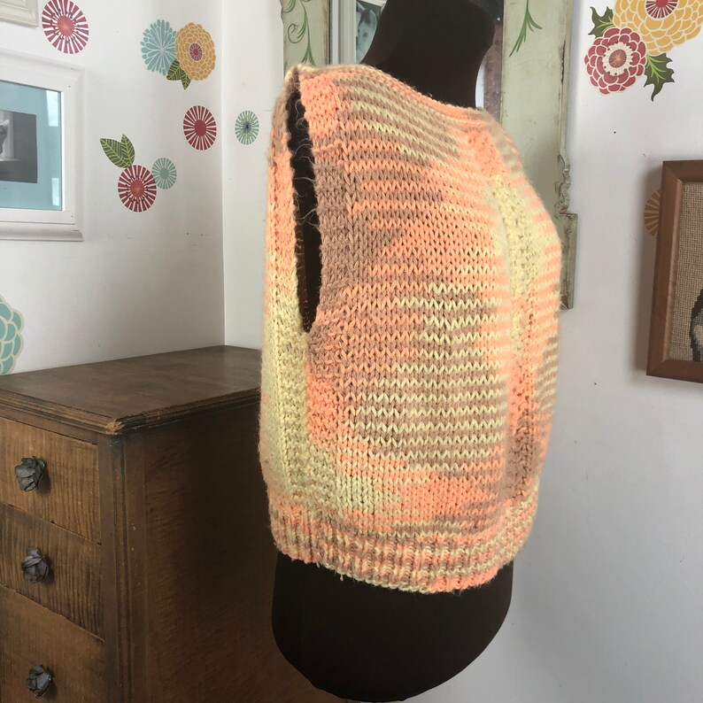 Sleeveless Knitted Tank Top Boho Style Shirt Or Sweater Orange Cream Sweater Vest
