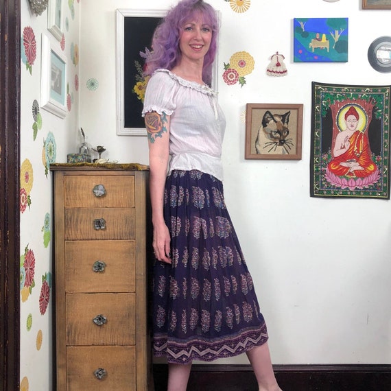 Vintage Purple Cotton Gauze Skirt, 1970s Indian C… - image 2