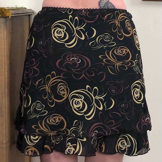 Vintage Slip Skirt, y2k Brown Abstract Flower Pri… - image 7