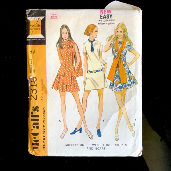 Vintage McCall's Scooter Dress Pattern, 1970's Uncut McCalls 2310 for 36" Bust