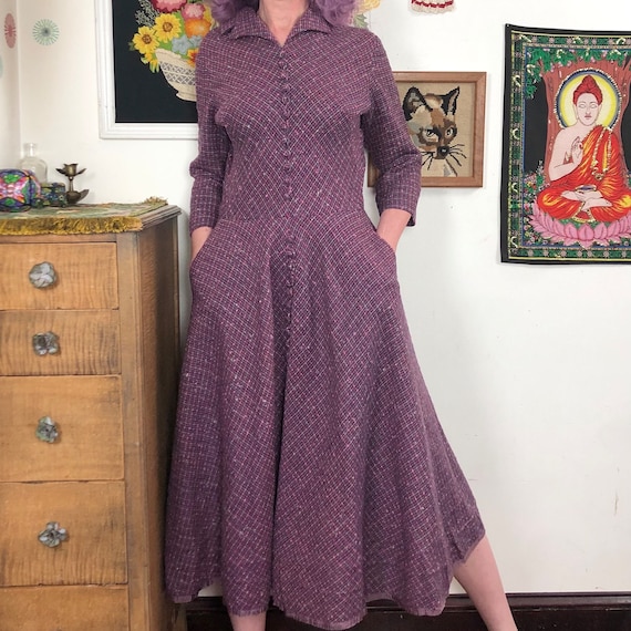 Vintage Purple Tweed Day Dress, 1960s David Cryst… - image 5