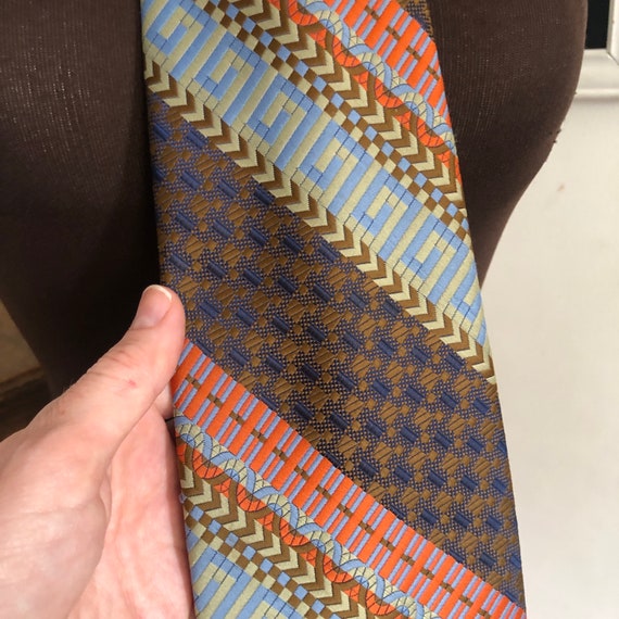 Vintage Wide Striped Tie, 1970's Orange & Brown S… - image 7