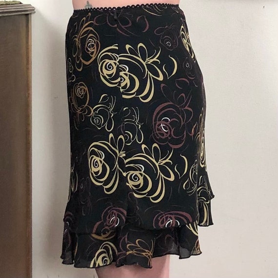 Vintage Slip Skirt, y2k Brown Abstract Flower Pri… - image 8