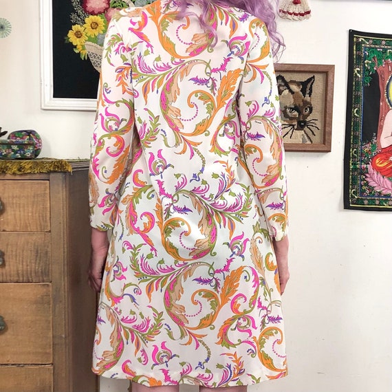 Vintage Groovy Print House Dress, 1960s Neon Feat… - image 6