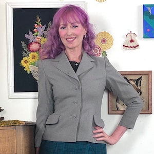 Vintage Gray Wool Blazer, 1950&#39;s Fitted Suit Jacket, Fully Lined with Notch Collar, Sz XS-S